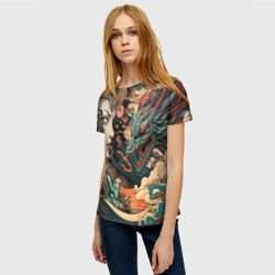 Женская футболка 3D Коварная женщина, затаившийся дракон - фото 2