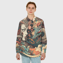 Мужская рубашка oversize 3D Коварная женщина, затаившийся дракон - фото 2