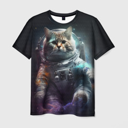 Мужская футболка 3D Космический кот в открытом космосе