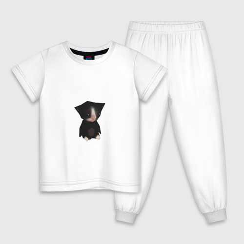 Детская пижама хлопок с принтом Сидит котенок, вид спереди #2