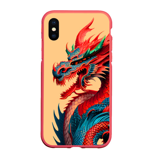 Чехол для iPhone XS Max матовый Japan dragon - tattoo art, цвет красный