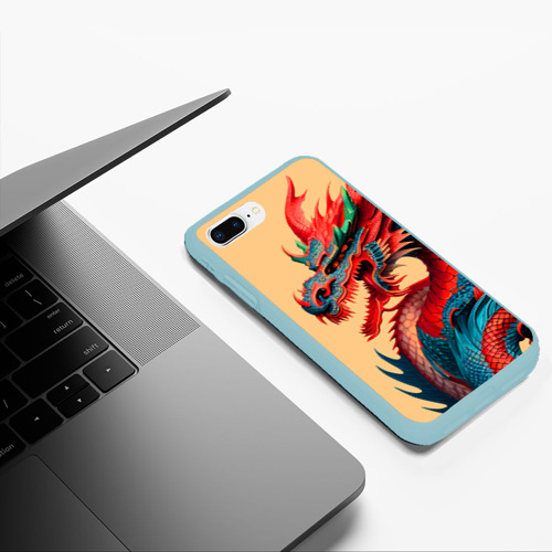 Чехол для iPhone 7Plus/8 Plus матовый Japan dragon - tattoo art, цвет мятный - фото 5