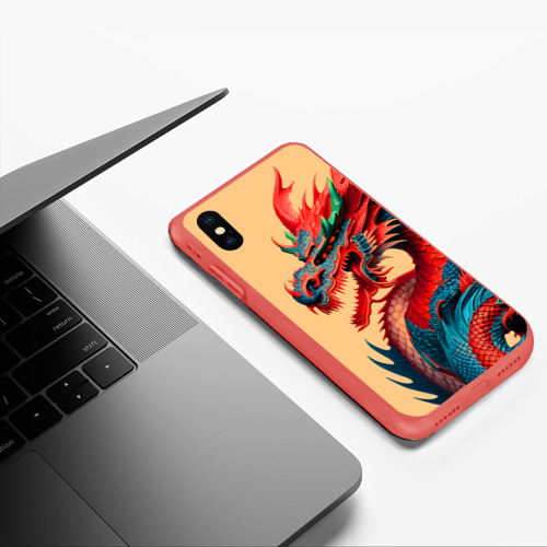 Чехол для iPhone XS Max матовый Japan dragon - tattoo art, цвет красный - фото 5