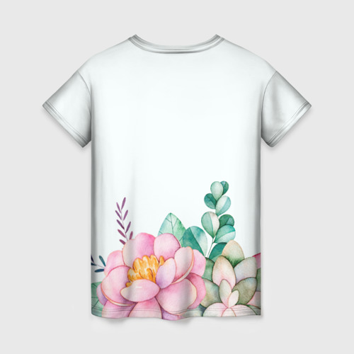 Женская футболка 3D с принтом Цветы нарисованные акварелью - снизу, вид сзади #1