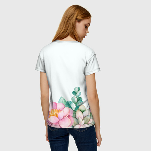 Женская футболка 3D с принтом Цветы нарисованные акварелью - снизу, вид сзади #2
