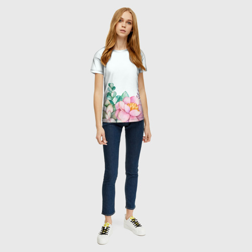 Женская футболка 3D с принтом Цветы нарисованные акварелью - снизу, вид сбоку #3