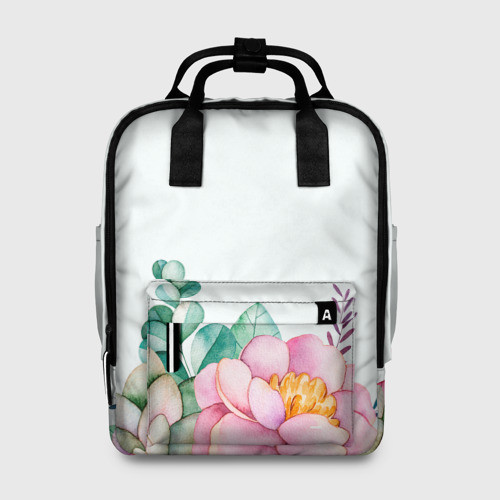 Женский рюкзак 3D с принтом Цветы нарисованные акварелью - снизу, вид спереди #2