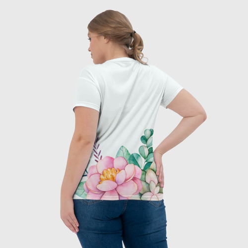 Женская футболка 3D с принтом Цветы нарисованные акварелью - снизу, вид сзади #2