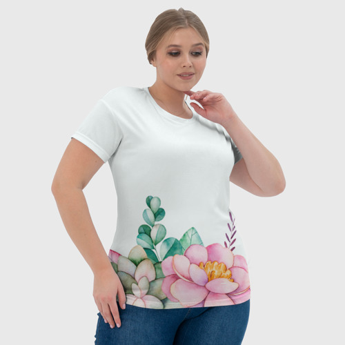 Женская футболка 3D с принтом Цветы нарисованные акварелью - снизу, фото #4