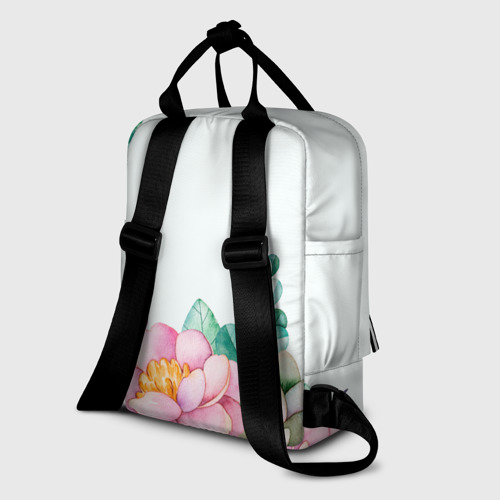 Женский рюкзак 3D с принтом Цветы нарисованные акварелью - снизу, вид сзади #1