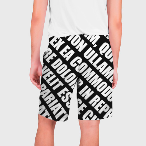Мужские шорты 3D с принтом Крупный рубленый текст Lorem Ipsum каллиграфия на черном, вид сзади #1