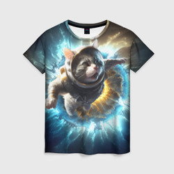 Женская футболка 3D Кот космонавт и взрыв звезды
