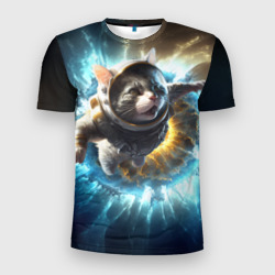 Мужская футболка 3D Slim Кот космонавт и взрыв звезды