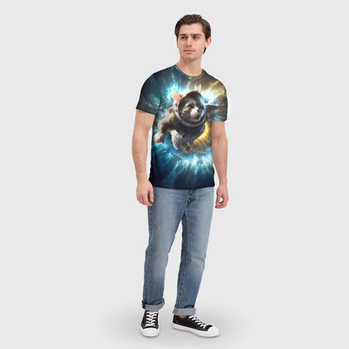 Мужская футболка 3D Кот космонавт и взрыв звезды, цвет 3D печать - фото 5