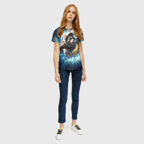 Женская футболка 3D Кот космонавт и взрыв звезды, цвет 3D печать - фото 5