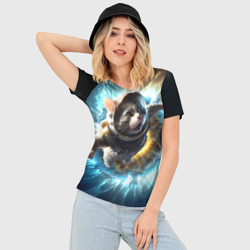 Женская футболка 3D Slim Кот космонавт и взрыв звезды - фото 2