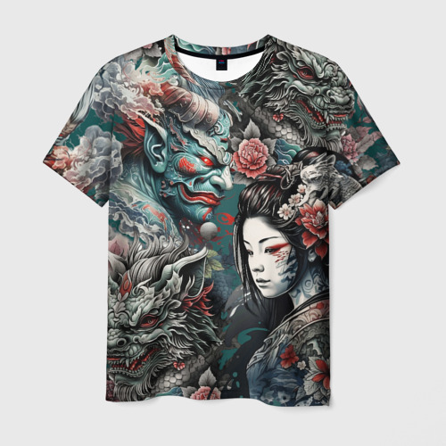 Мужская футболка с принтом Мифические существа Японии, вид спереди №1