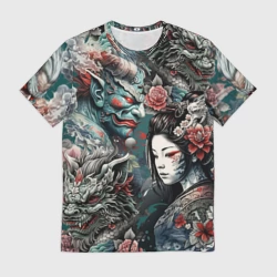Мужская футболка 3D Мифические существа Японии