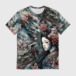 Мужская футболка 3D Мифические существа Японии
