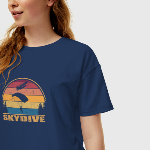 Женская футболка хлопок Oversize Skydive спорт настоящих экстремалов, цвет темно-синий - фото 3