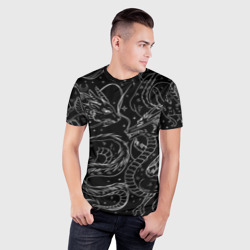 Мужская футболка 3D Slim Дракон - унесенные призраками: тату на черном - фото 2