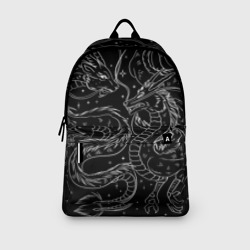 Рюкзак с принтом Дракон - унесенные призраками: тату на черном для любого человека, вид спереди №3. Цвет основы: белый
