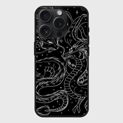 Чехол силиконовый для Apple iPhone 15 Pro матовый Дракон - унесенные призраками: тату на черном
