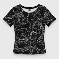 Женская футболка 3D Slim Дракон - унесенные призраками: тату на черном