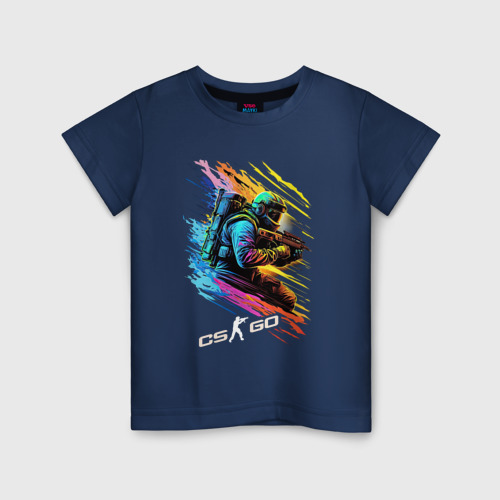 Детская футболка из хлопка с принтом Counter Strike штурмовик, вид спереди №1