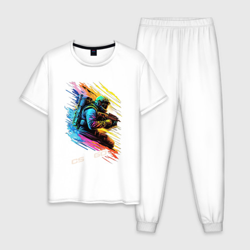Мужская пижама хлопок Counter Strike штурмовик, цвет белый