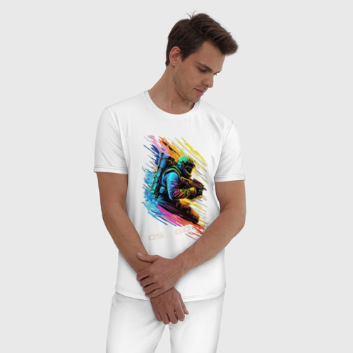 Мужская пижама хлопок Counter Strike штурмовик, цвет белый - фото 3