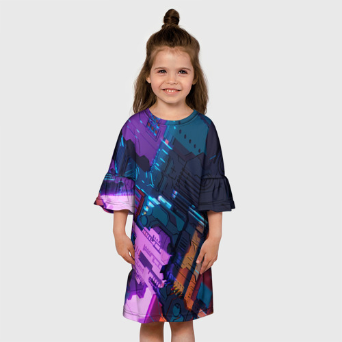 Детское платье 3D с принтом Разноцветная материнская плата, вид сбоку #3