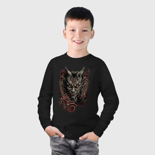 Детский лонгслив хлопок с принтом Японский демон, фото на моделе #1