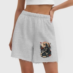 Женские шорты oversize футер хлопок Самурай кот - фото 2