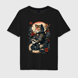 Мужская футболка хлопок Oversize Самурай кот