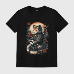 Мужская футболка хлопок Самурай кот