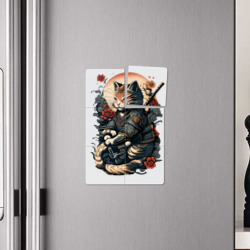 Плакат с принтом самурай кот для любого человека, вид спереди №4. Цвет основы: белый