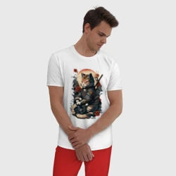 Мужская пижама с белой футболкой хлопок Самурай кот - фото 2