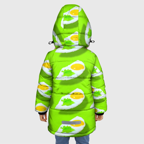 Зимняя куртка для девочек 3D с принтом Жареное яйцо, вид сзади #2