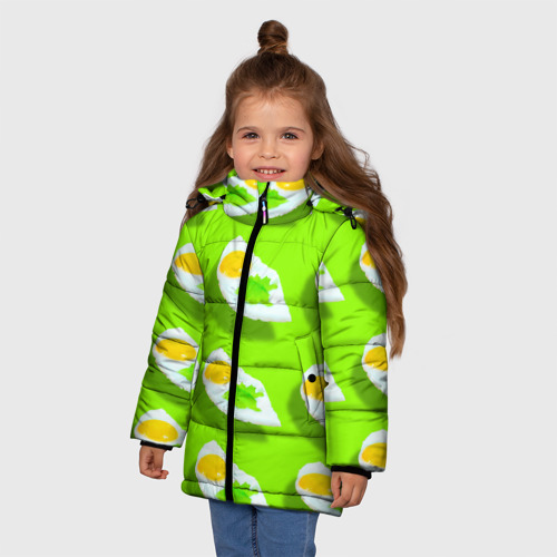 Зимняя куртка для девочек 3D с принтом Жареное яйцо, фото на моделе #1