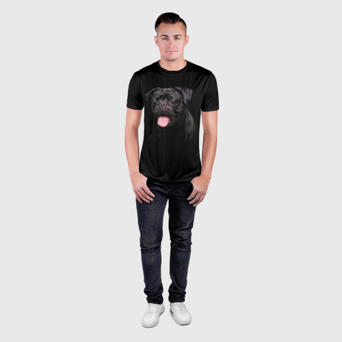 Мужская футболка 3D Slim Мопс на темном фоне, цвет 3D печать - фото 4
