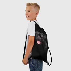 Рюкзак с принтом Мопс на темном фоне для любого человека, вид спереди №2. Цвет основы: белый