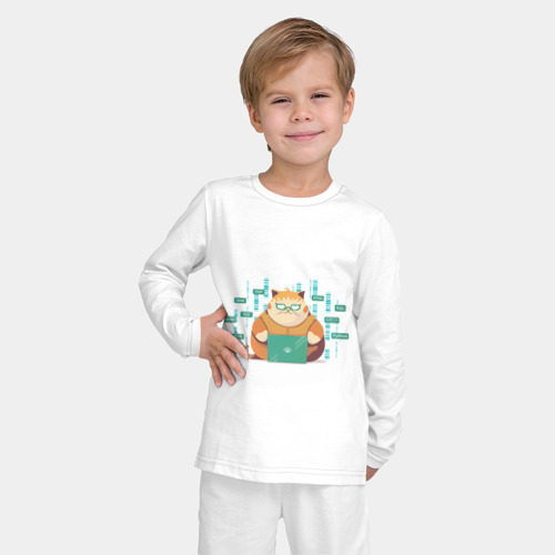 Детская пижама с лонгсливом хлопок Толстенький кот программист, цвет белый - фото 3