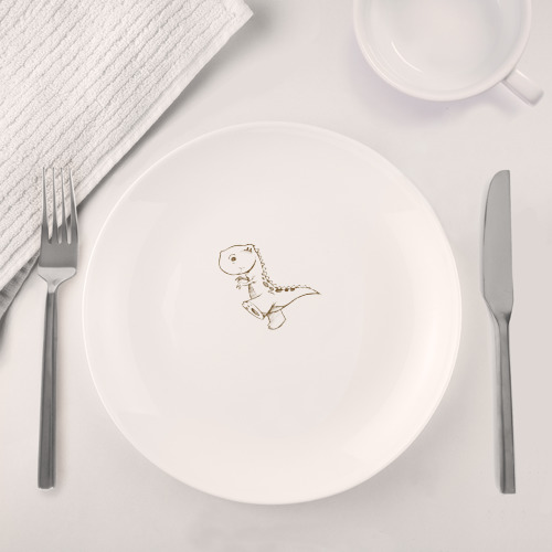 Набор: тарелка + кружка Шагающий рисованный весёлый динозавр - фото 4