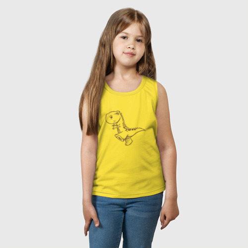 Детская майка хлопок Шагающий рисованный весёлый динозавр, цвет желтый - фото 3