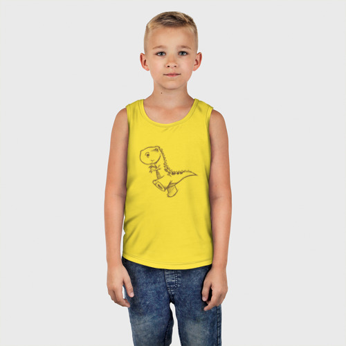 Детская майка хлопок Шагающий рисованный весёлый динозавр, цвет желтый - фото 5