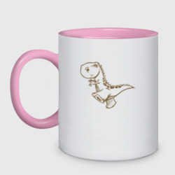 Кружка двухцветная Шагающий рисованный весёлый динозавр