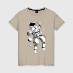 Женская футболка хлопок Космонавт в открытом космосе
