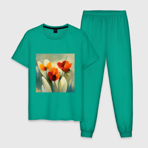 Мужская пижама хлопок с принтом Тюльпаны в стиле импрессионизм, вид спереди #2