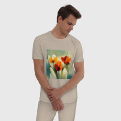 Мужская пижама хлопок Тюльпаны в стиле импрессионизм - фото 2
